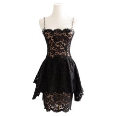 $9850 Chanel F/W 2018 Black Lace Flower Pearl Peplum Embellished 18K Mini Dress
