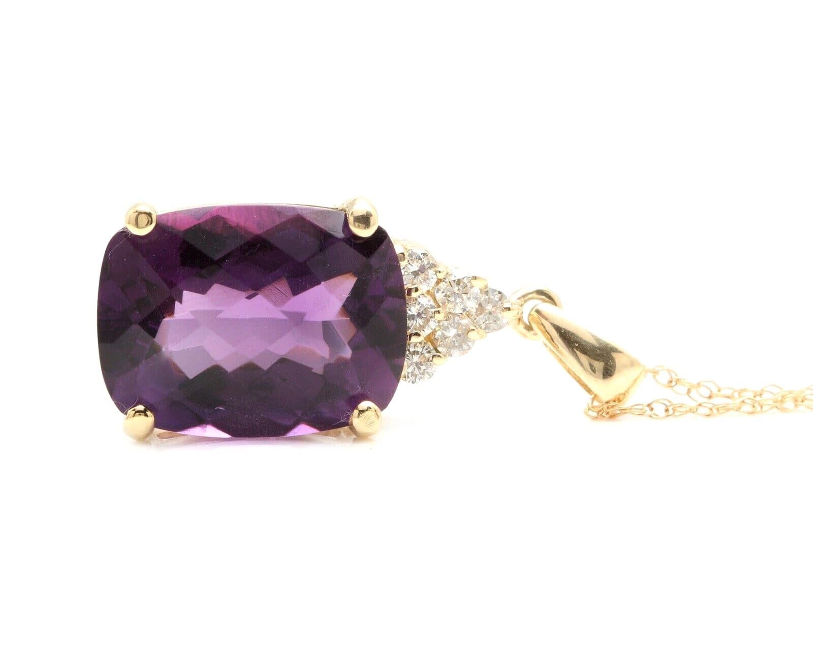9.85Ct Natural Amethyst and Diamond 14K Solid Yellow Gold Necklace For Sale 1