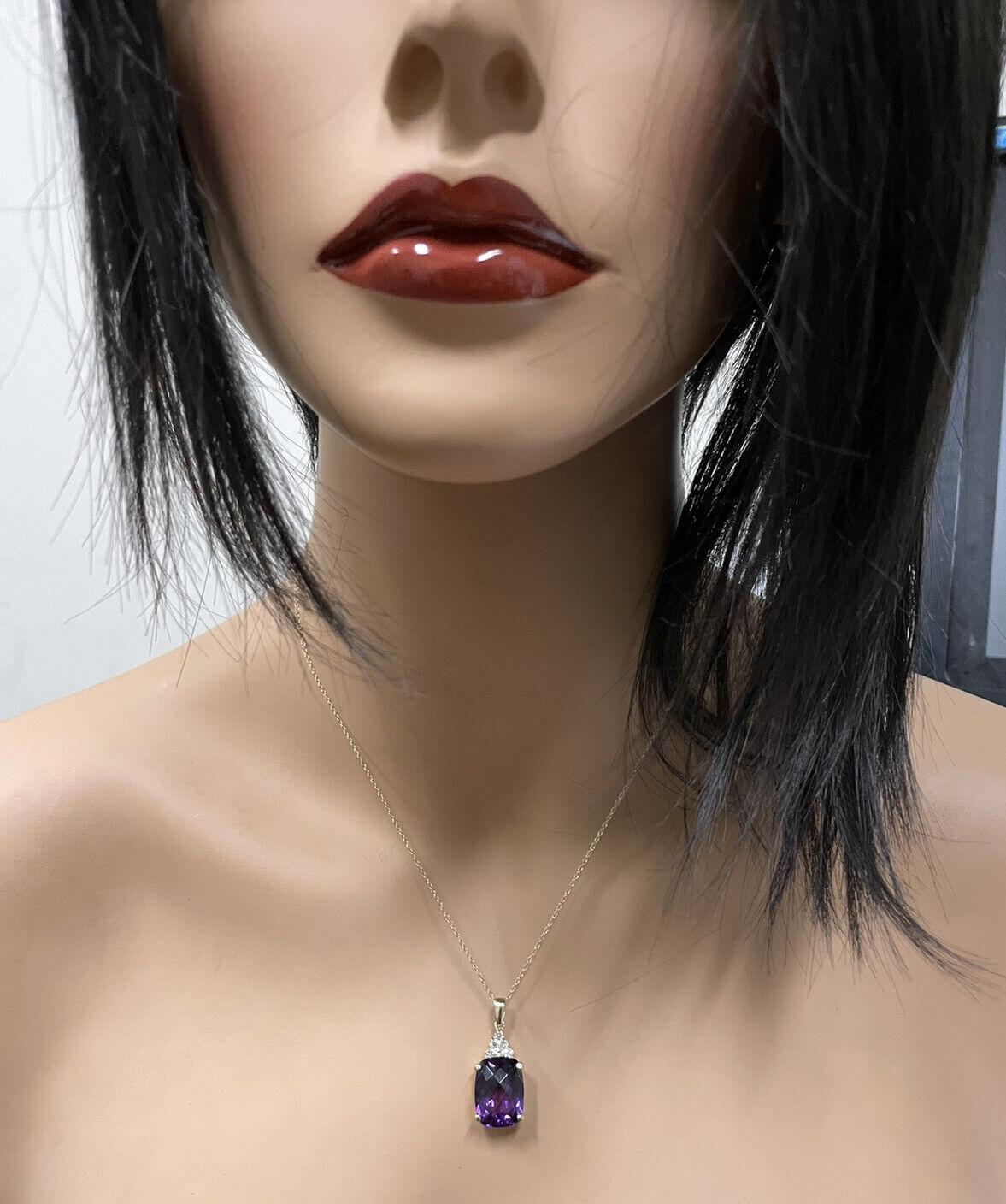 9.85Ct Natural Amethyst and Diamond 14K Solid Yellow Gold Necklace For Sale 2