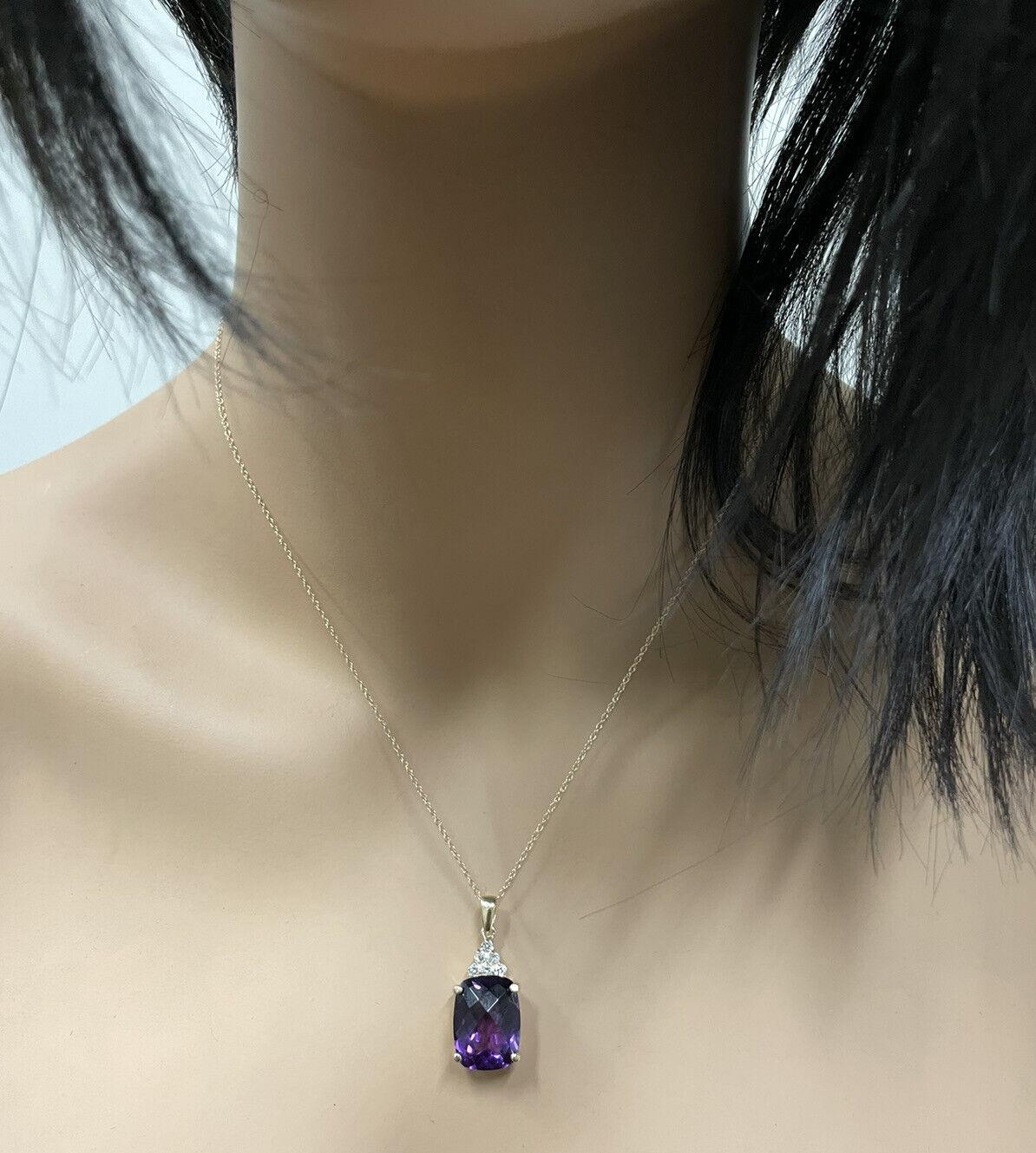 9.85Ct Natural Amethyst and Diamond 14K Solid Yellow Gold Necklace For Sale 3