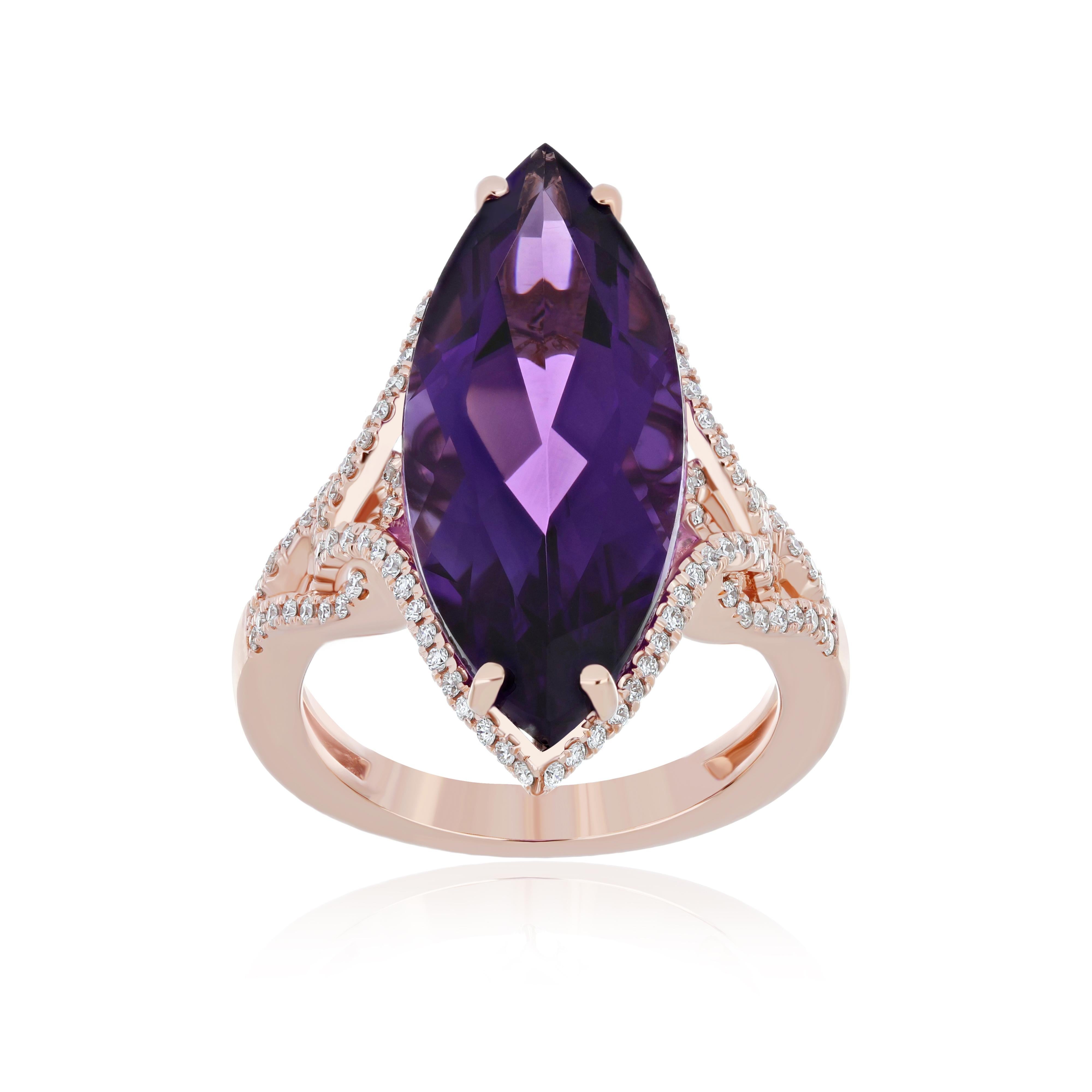 For Sale:  9.85cts Amethyst and Diamond Ring in 14karat Rose Gold Cocktail Ring for Wedding 2