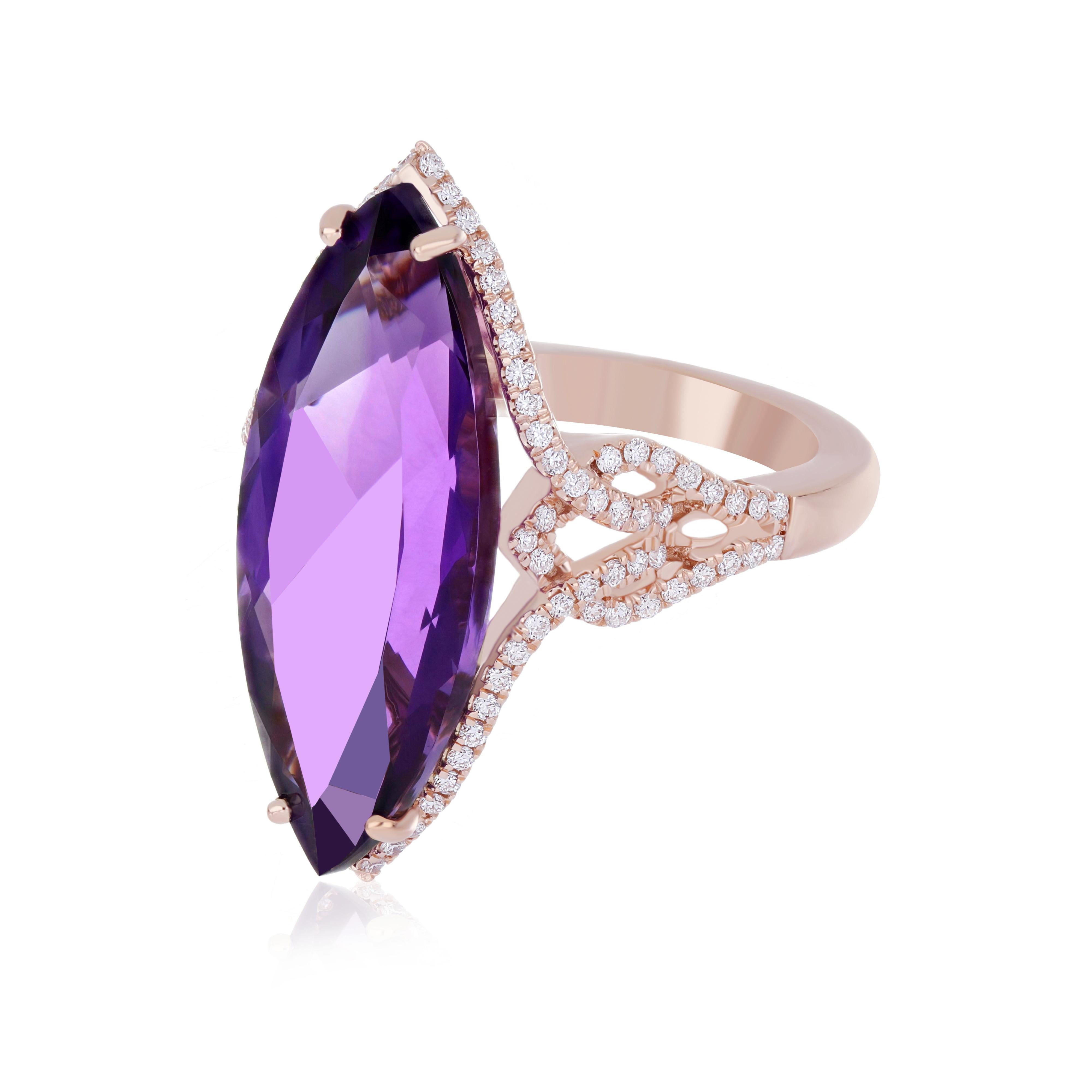 For Sale:  9.85cts Amethyst and Diamond Ring in 14karat Rose Gold Cocktail Ring for Wedding 3