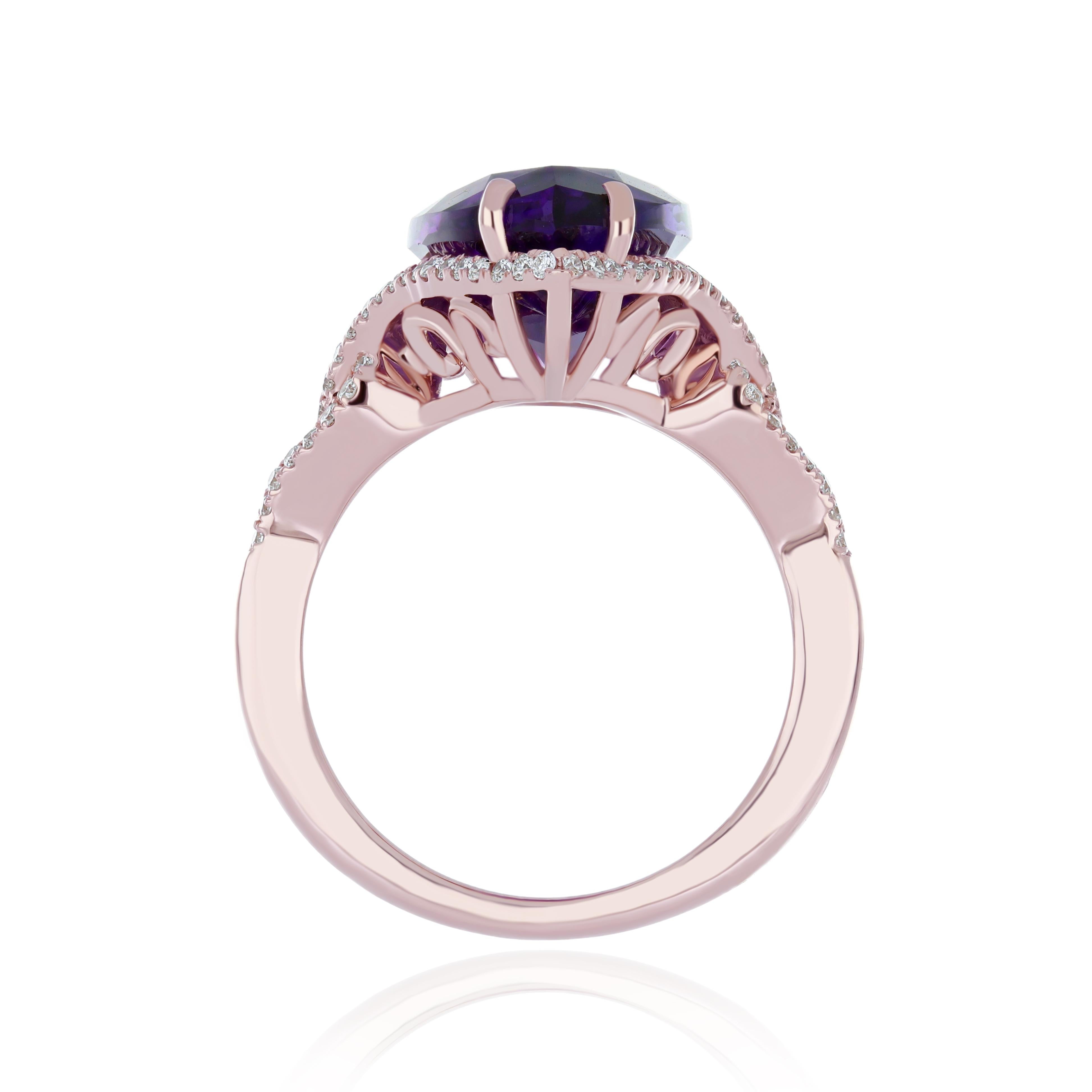 For Sale:  9.85cts Amethyst and Diamond Ring in 14karat Rose Gold Cocktail Ring for Wedding 4