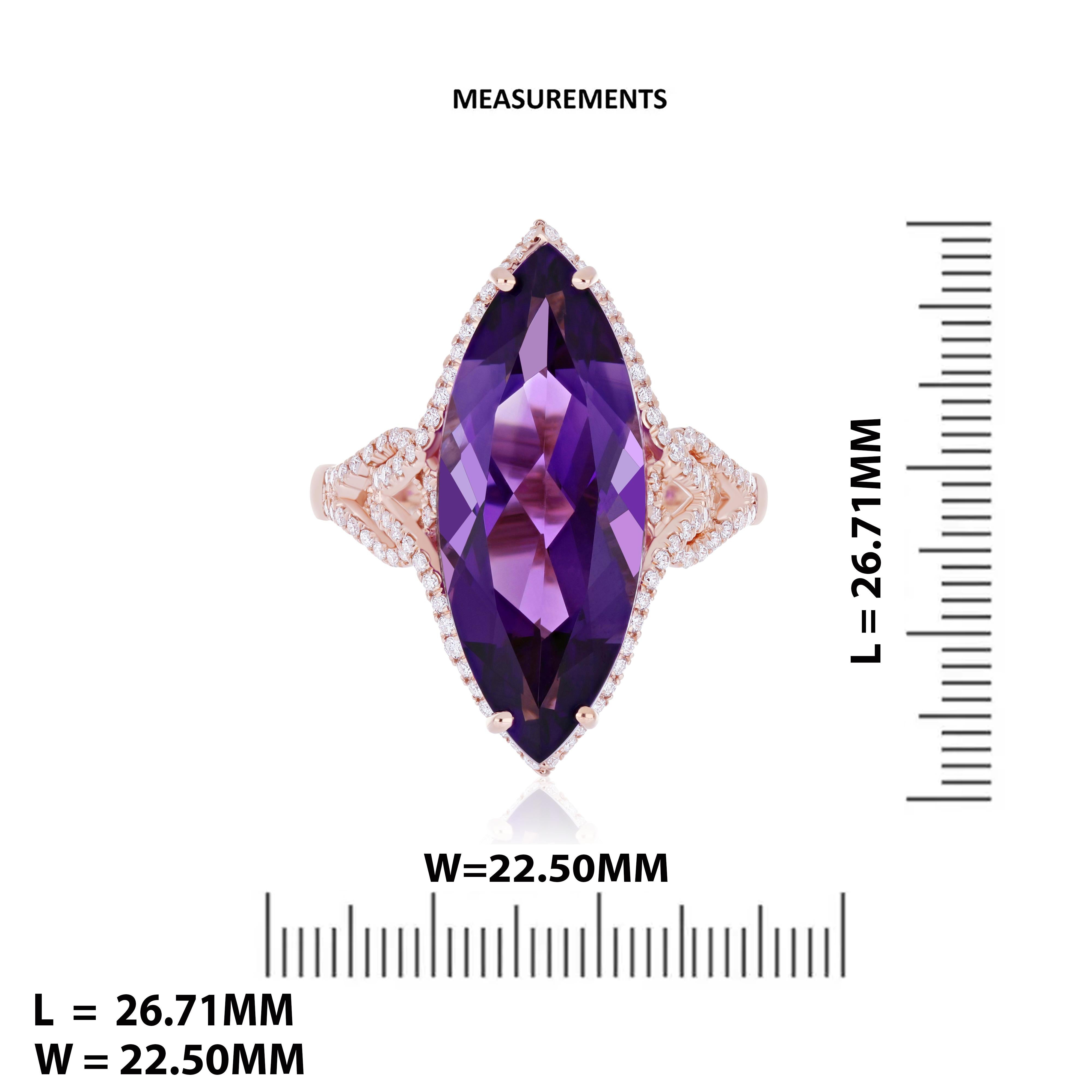 For Sale:  9.85cts Amethyst and Diamond Ring in 14karat Rose Gold Cocktail Ring for Wedding 5