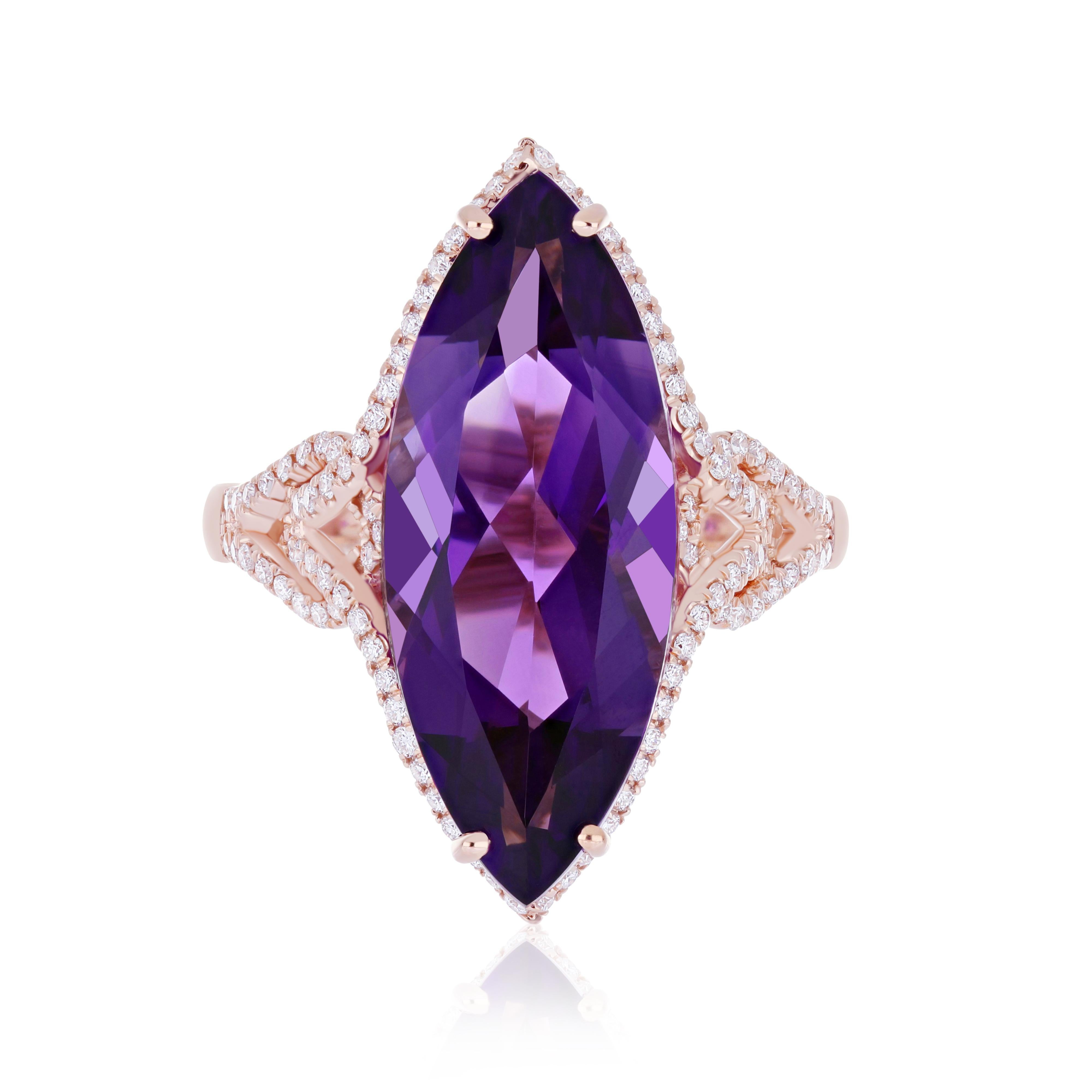 For Sale:  9.85cts Amethyst and Diamond Ring in 14karat Rose Gold Cocktail Ring for Wedding 6