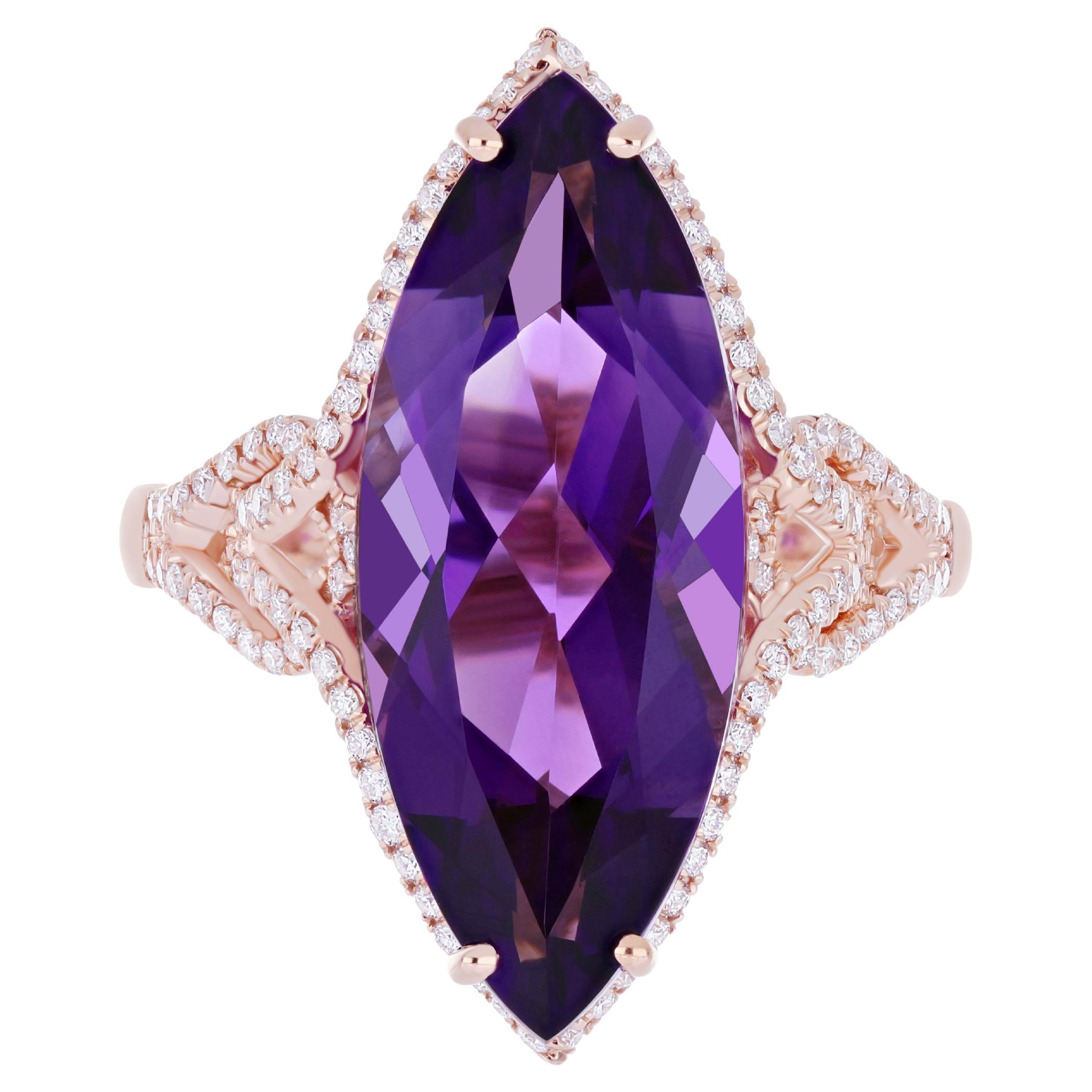 For Sale:  9.85cts Amethyst and Diamond Ring in 14karat Rose Gold Cocktail Ring for Wedding