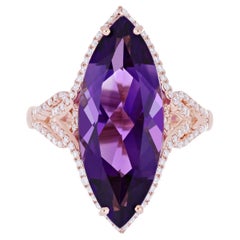 9.85cts Amethyst and Diamond Ring in 14karat Rose Gold Cocktail Ring for Wedding