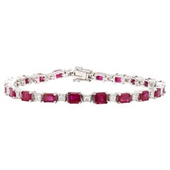 9.85ctw Emerald-Cut Ruby & Diamond Alternating Tennis Bracelet