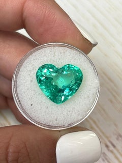 9.86 Carat Heart-Cut Colombian Emerald  Yellowish Green 13x15 Loose Gemstone