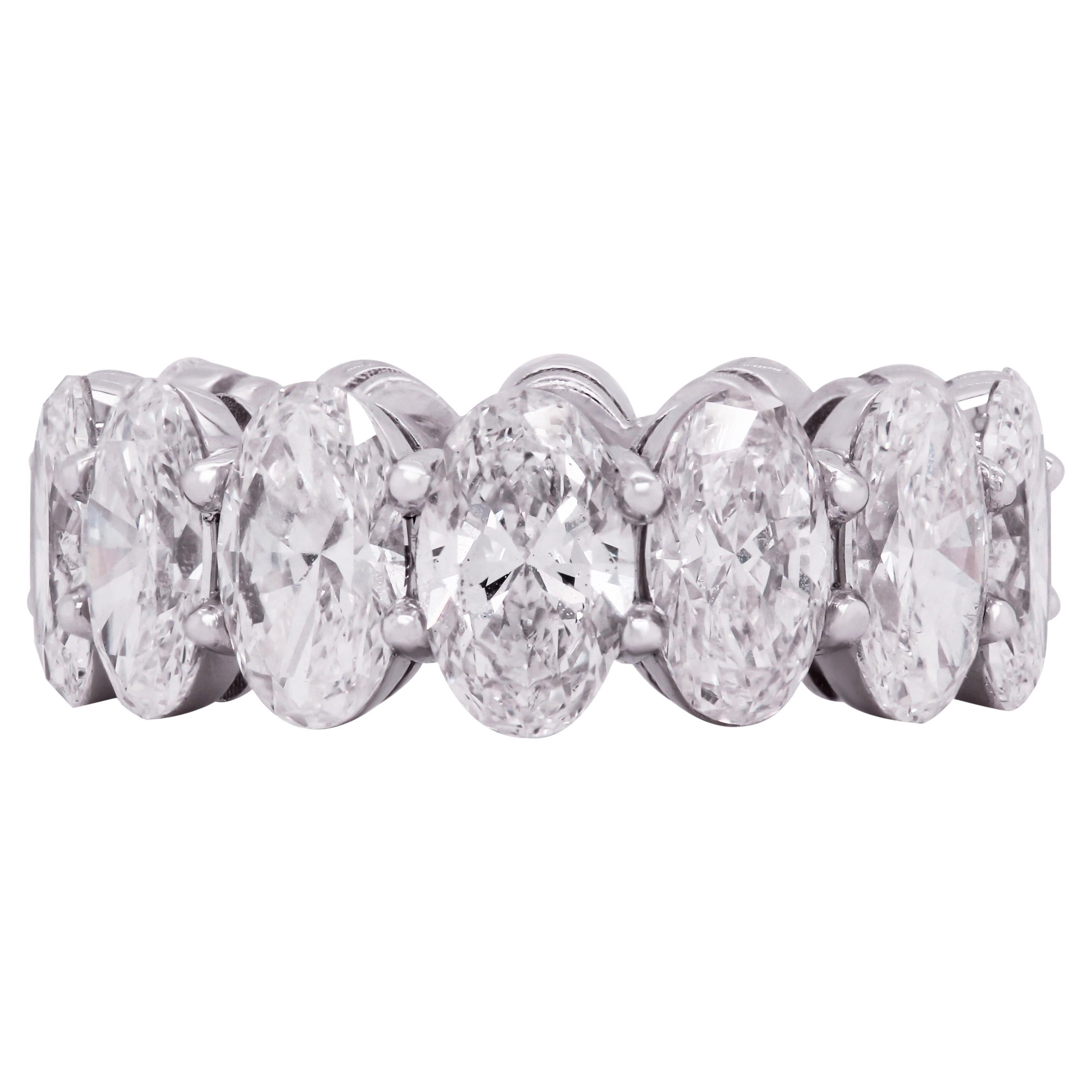 9.86 Carat Oval Cut Diamonds Sharing Prong Platinum Eternity Band For Sale