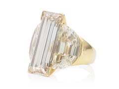 9.86 Carat Rectangular Step Cut Diamond Ring with 6.20 Carat Half-Moon Diamonds