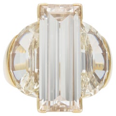 9.86 Carat Rectangular Step Cut Diamond Ring with 6.20 Carat Half-Moon Diamonds 9.86 Carat Rectangular Step Cut Diamond Ring with 6.20 Carat Half-Moon Diamonds