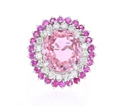 9.87 Carat Pink Sapphire Tourmaline Diamond White Gold Cocktail Ring