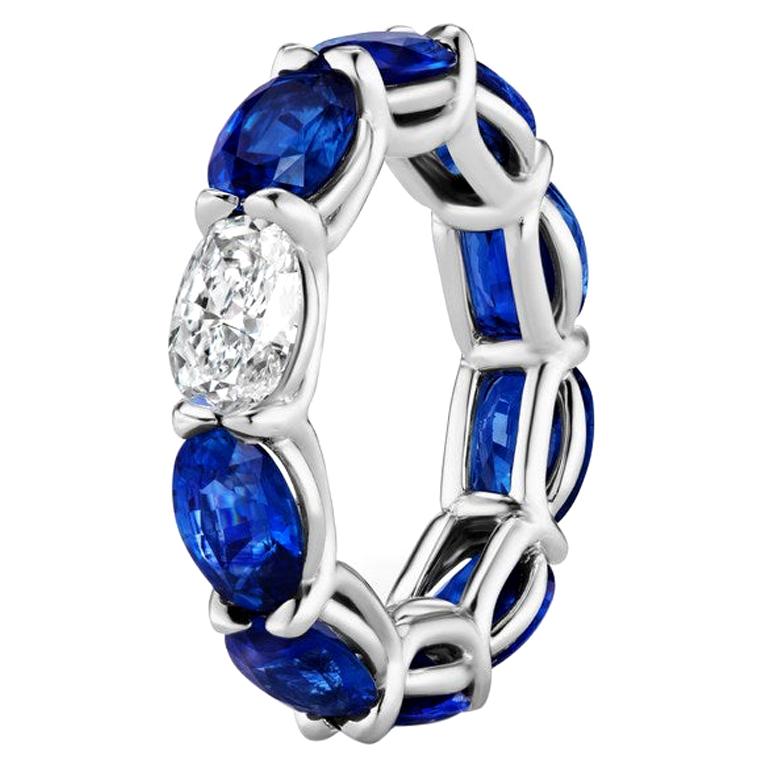 9.87 Carat Sapphire and Oval Diamond East West Eternity Band Ring