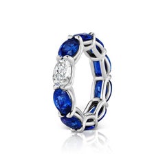 9.87 Carat Sapphire and Oval Diamond East West Eternity Band Ring