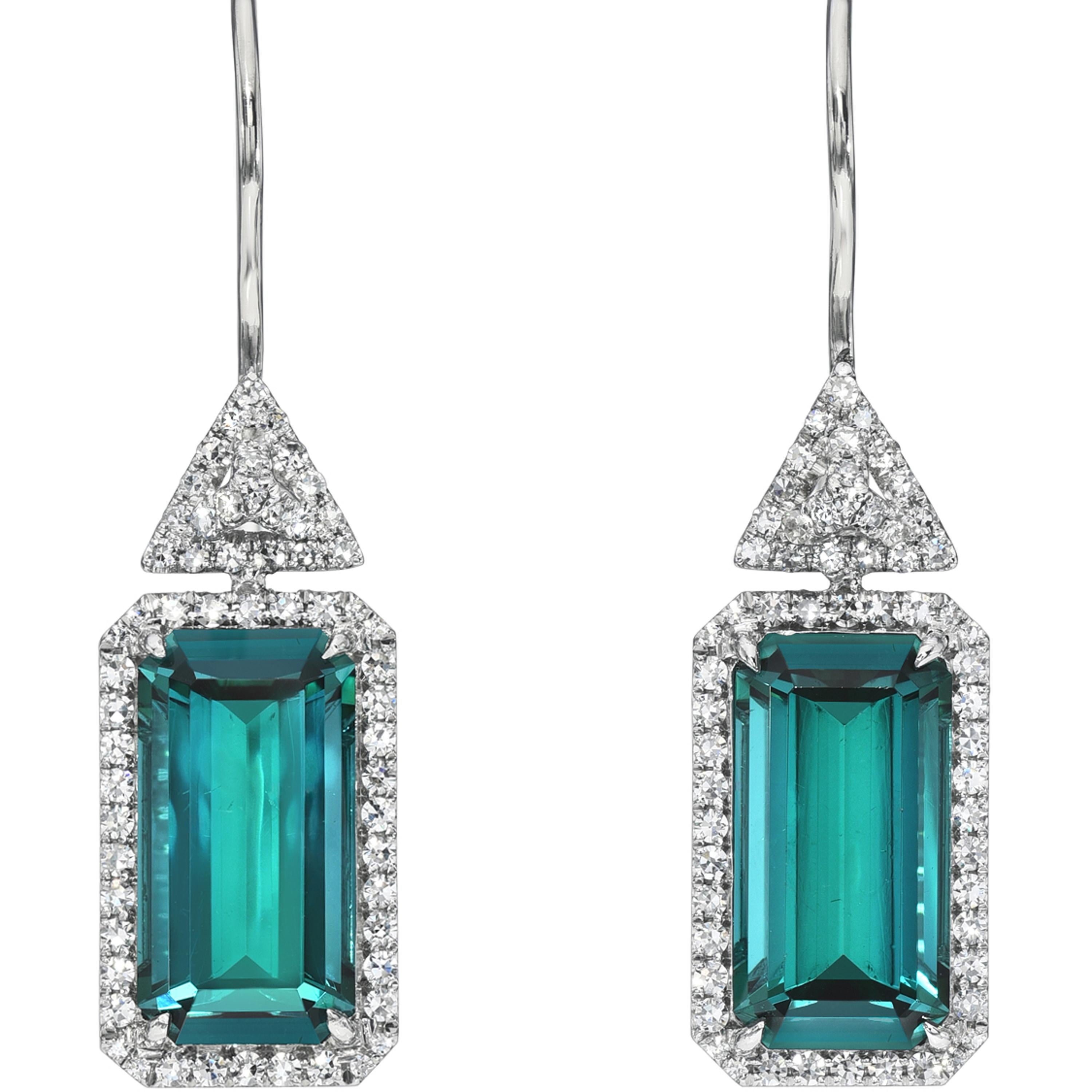 Orecchini di platino con tormalina indicolita da 9,87 carati - Gioielli di lusso Beverly Hills in vendita 1