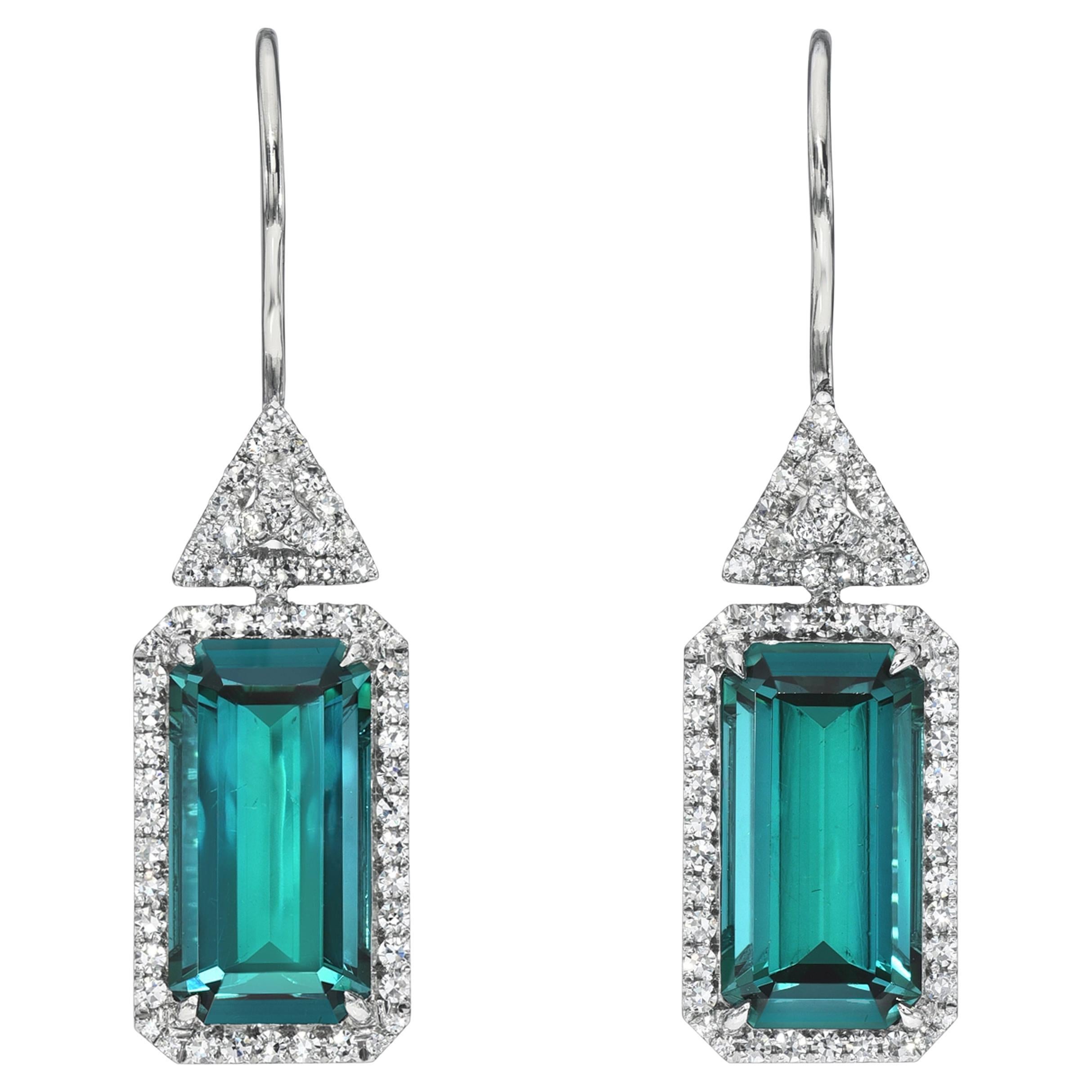 9.87 Ct Indicolite Tourmaline Boucles d
oreilles Platine - Luxury Jewelry Beverly Hills