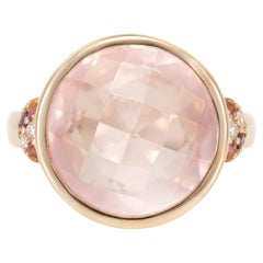 9.87carat Rose Quartz Classic Ring in 18KYG with Tourmaline, Amethyst & Diamond