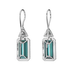Orecchini in platino con tormalina indicolita e diamanti, taglio smeraldo, 9,87 - Merkaba