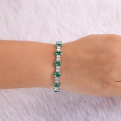 9.87Ct Zambian Emerald Diamond Tennis Bracelet 14 Karat White Gold Jewelry
