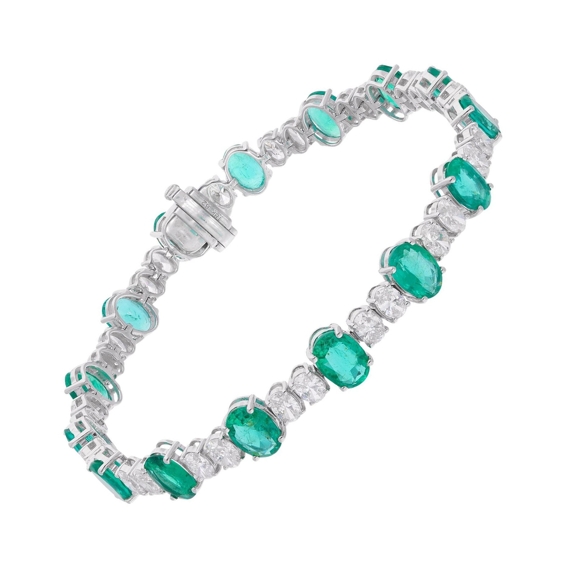 9.87Ct Sambia Smaragd Diamant Tennis Armband 14 Karat Weißgold Schmuck