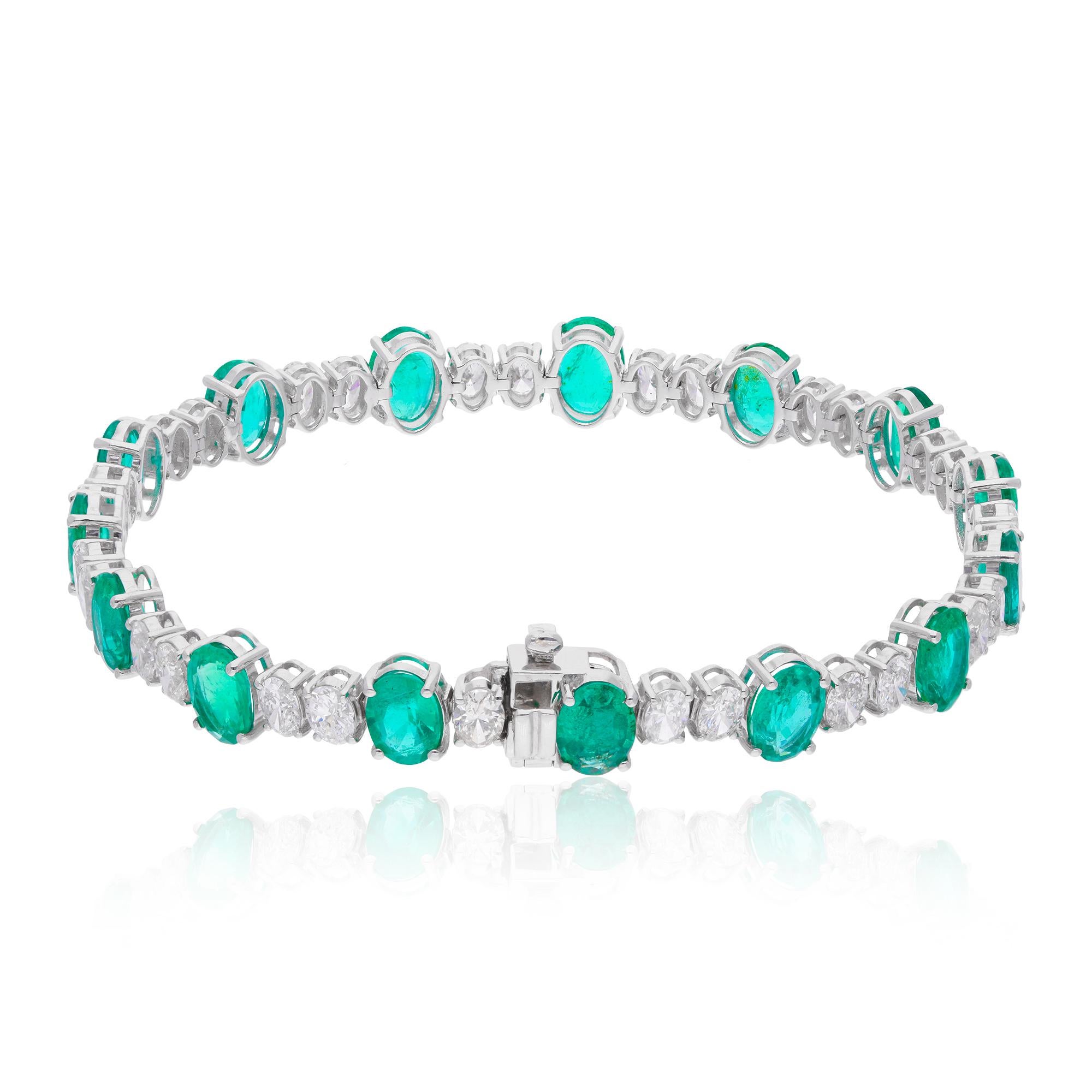 9.87Ct Esmeralda de Zambia Diamante Pulsera de Tenis Joyería de Oro Blanco de 18 Kilates Moderno en venta