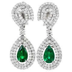  9.87cts Emerald & Diamond 18K Gold Geometric Dangle Drop Earrings