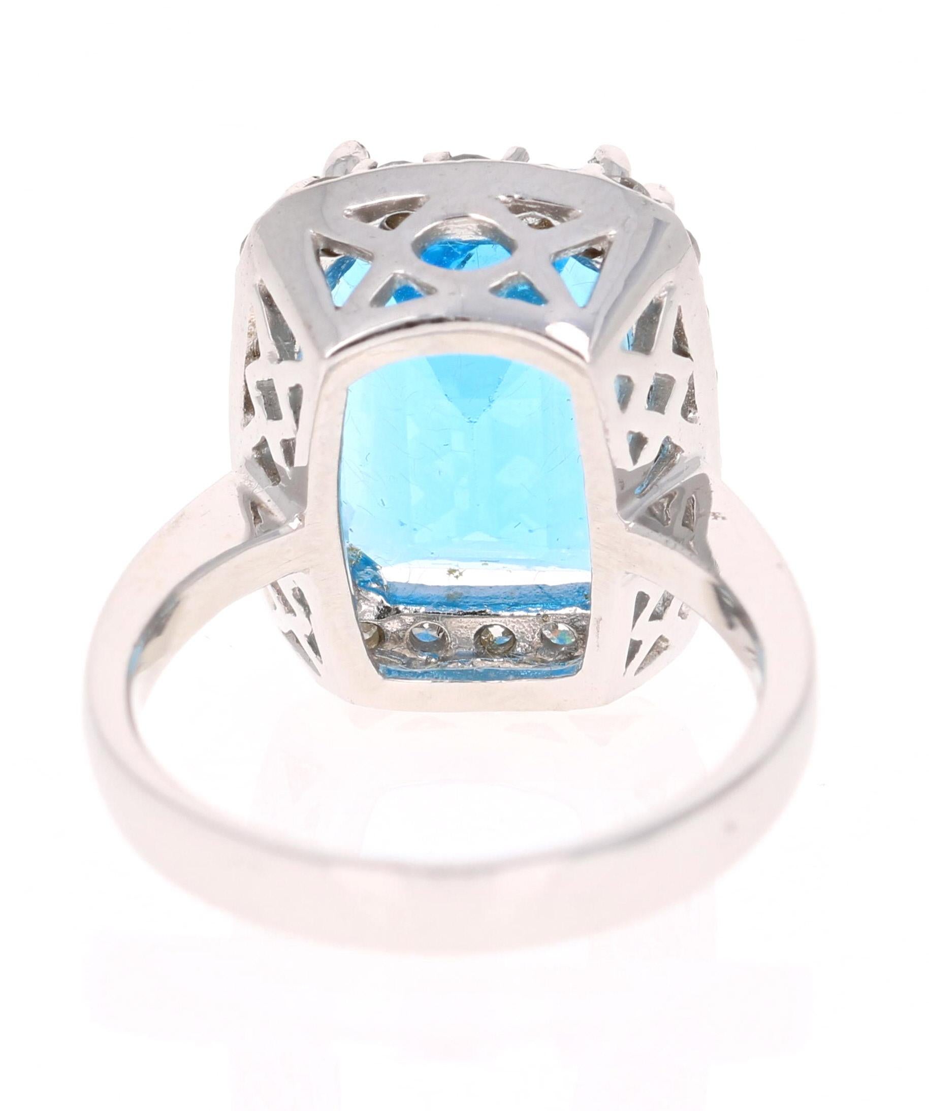 Contemporary 9.88 Carat Blue Topaz Diamond White Gold Cocktail Ring For Sale
