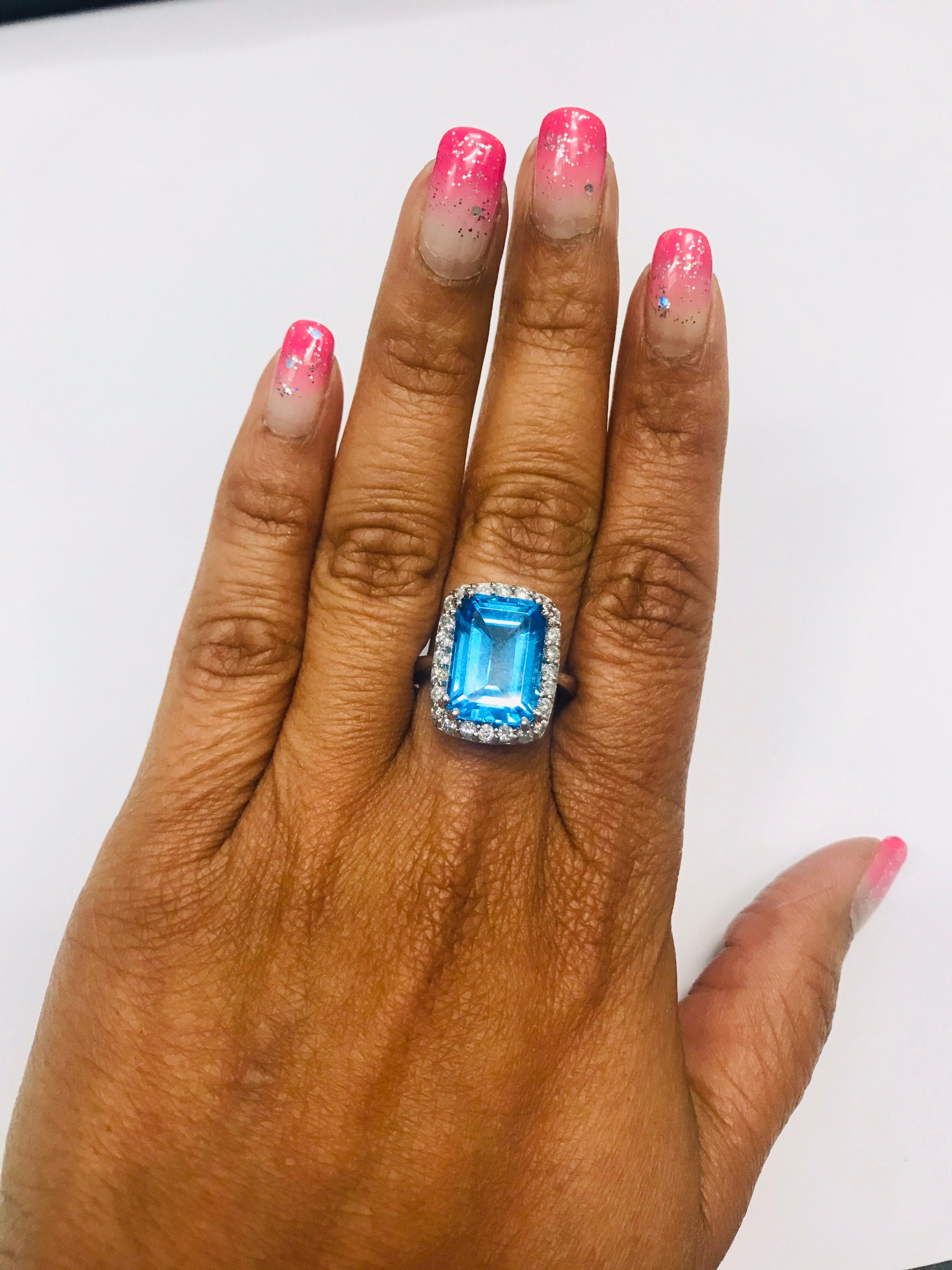 9.88 Carat Blue Topaz Diamond White Gold Cocktail Ring In New Condition For Sale In Los Angeles, CA