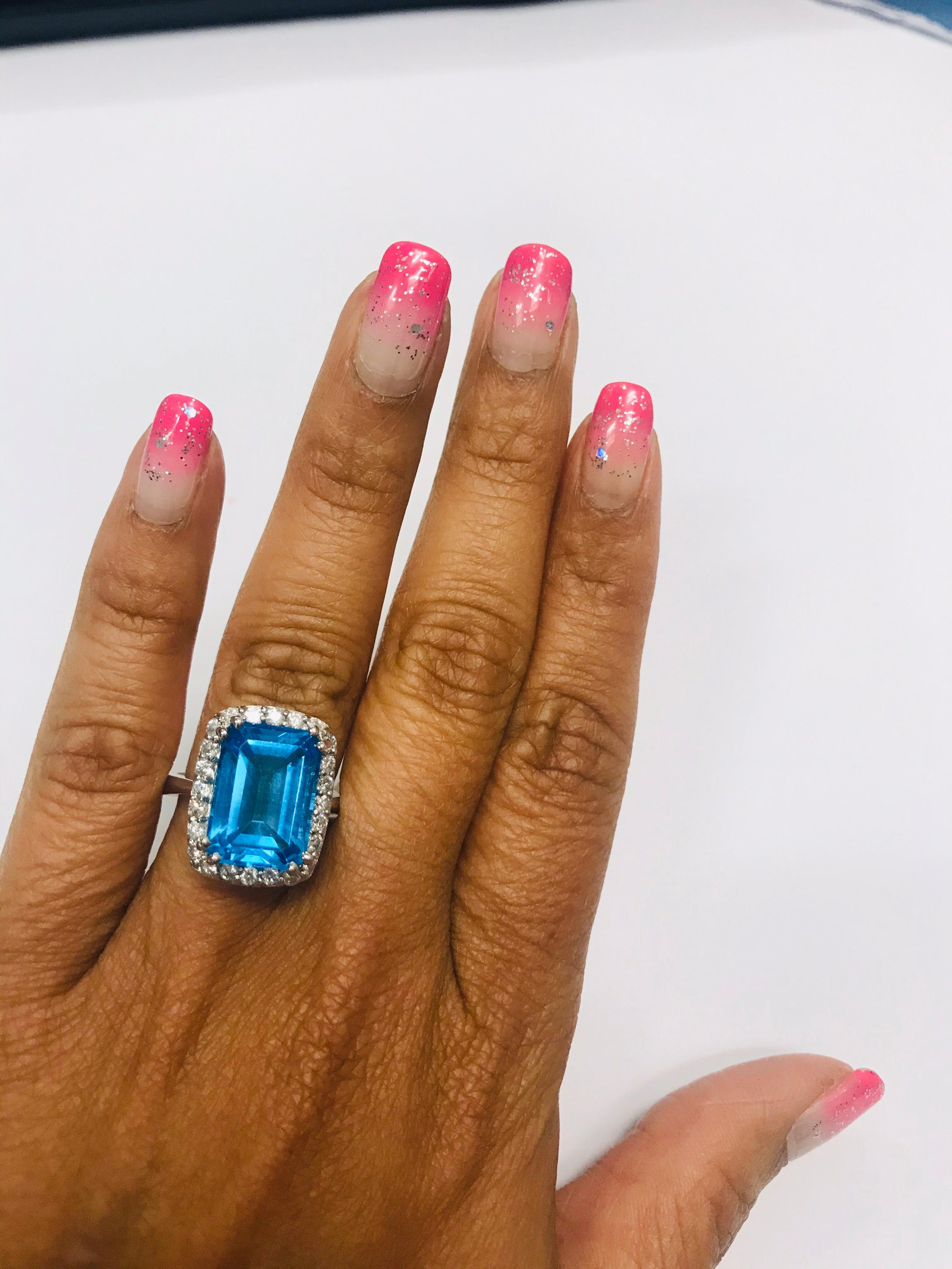 Women's 9.88 Carat Blue Topaz Diamond White Gold Cocktail Ring For Sale