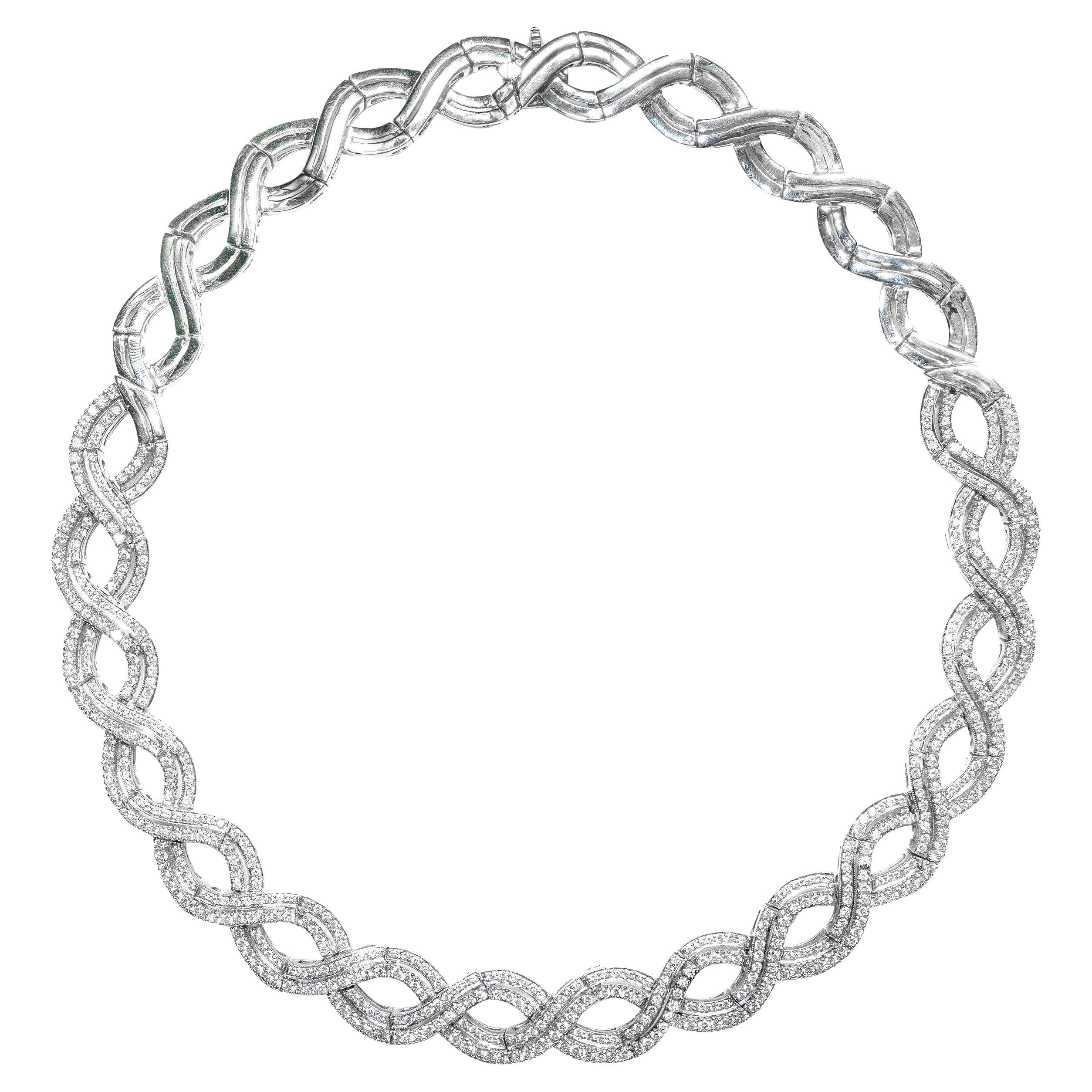 9.88 Carat Diamond 18 Carat White Gold Flat Twist Necklace For Sale