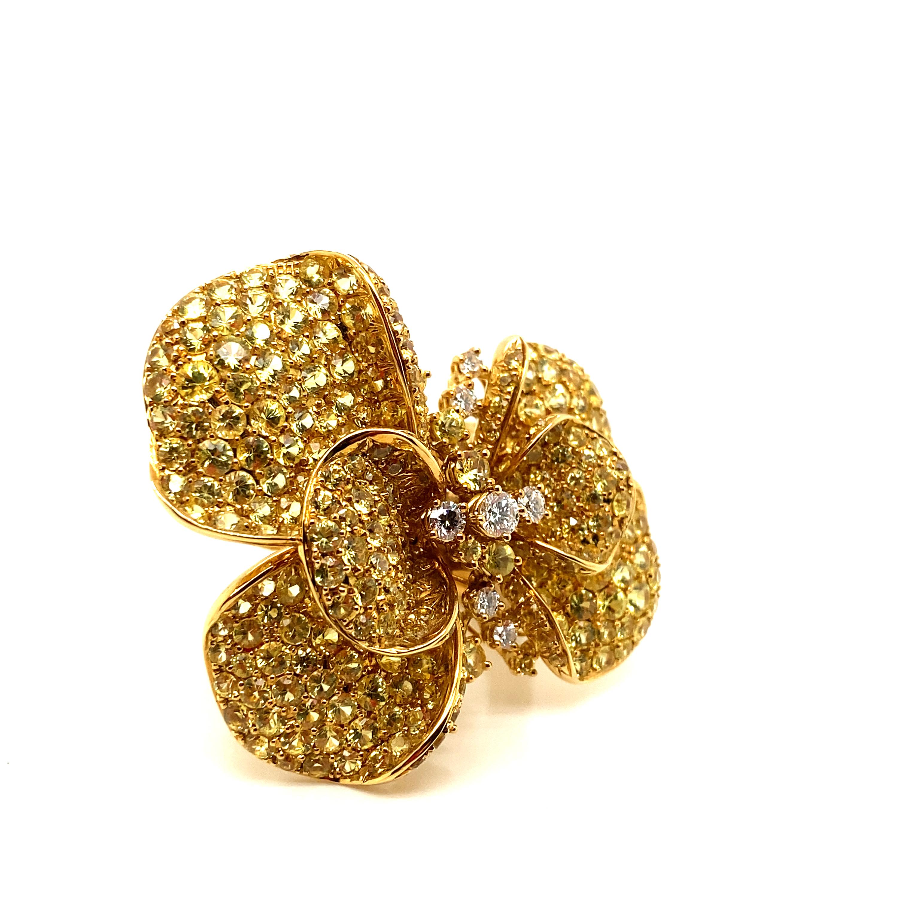Anillo de zafiro amarillo y diamantes naturales talla redonda de 9,88 quilates en Nuevo estado para la venta en Hong Kong, HK