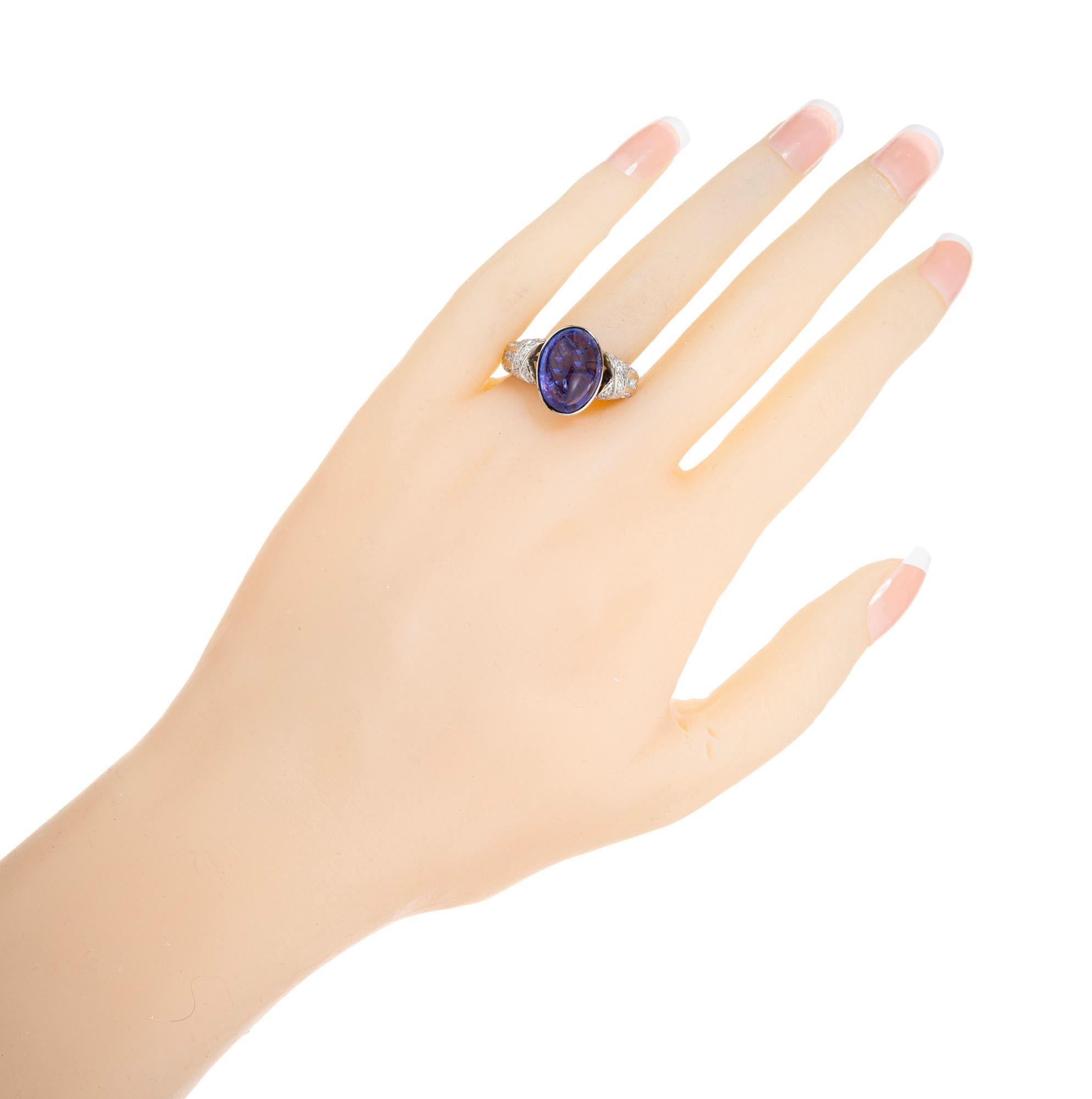 Women's 9.88 Carat Oval Cabochon Tanzanite Diamond Gold Engagement Ring For Sale