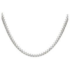 9.88 Carat Round Diamond Tennis Necklace 14 Karat in Stock