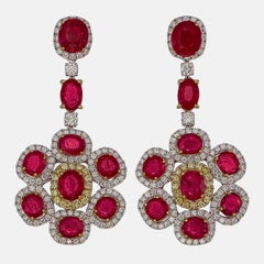 Pendientes de rubí y diamantes de 9,88 quilates en oro blanco de 18 quilates