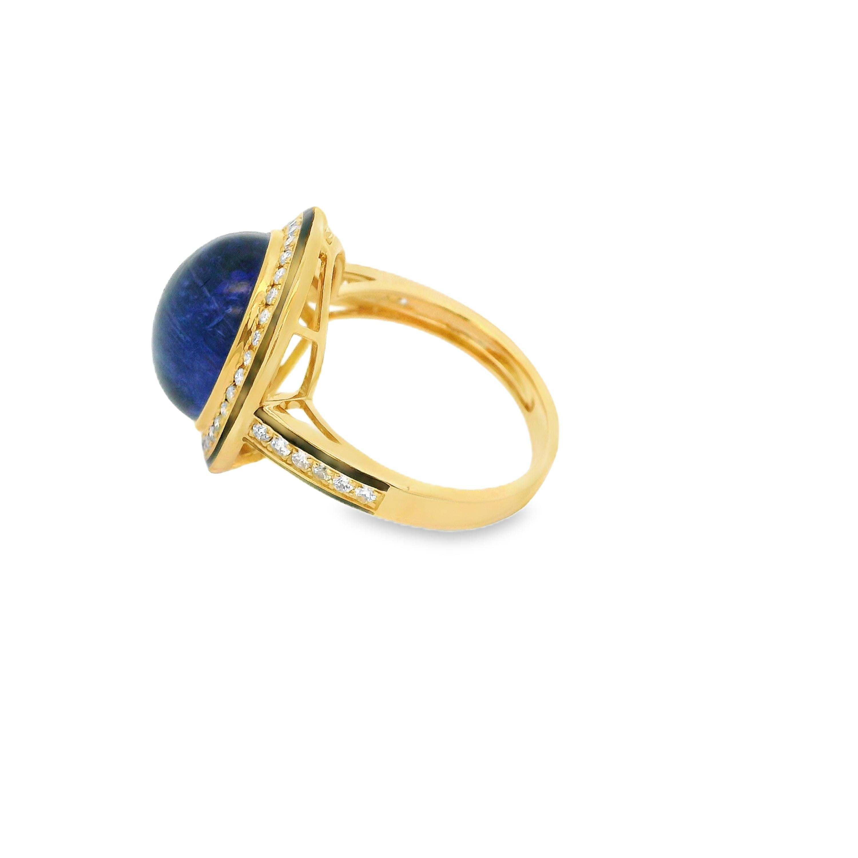 Bague en or jaune 18 carats Tanzanite 9,88 carats diamant émail en vente 4
