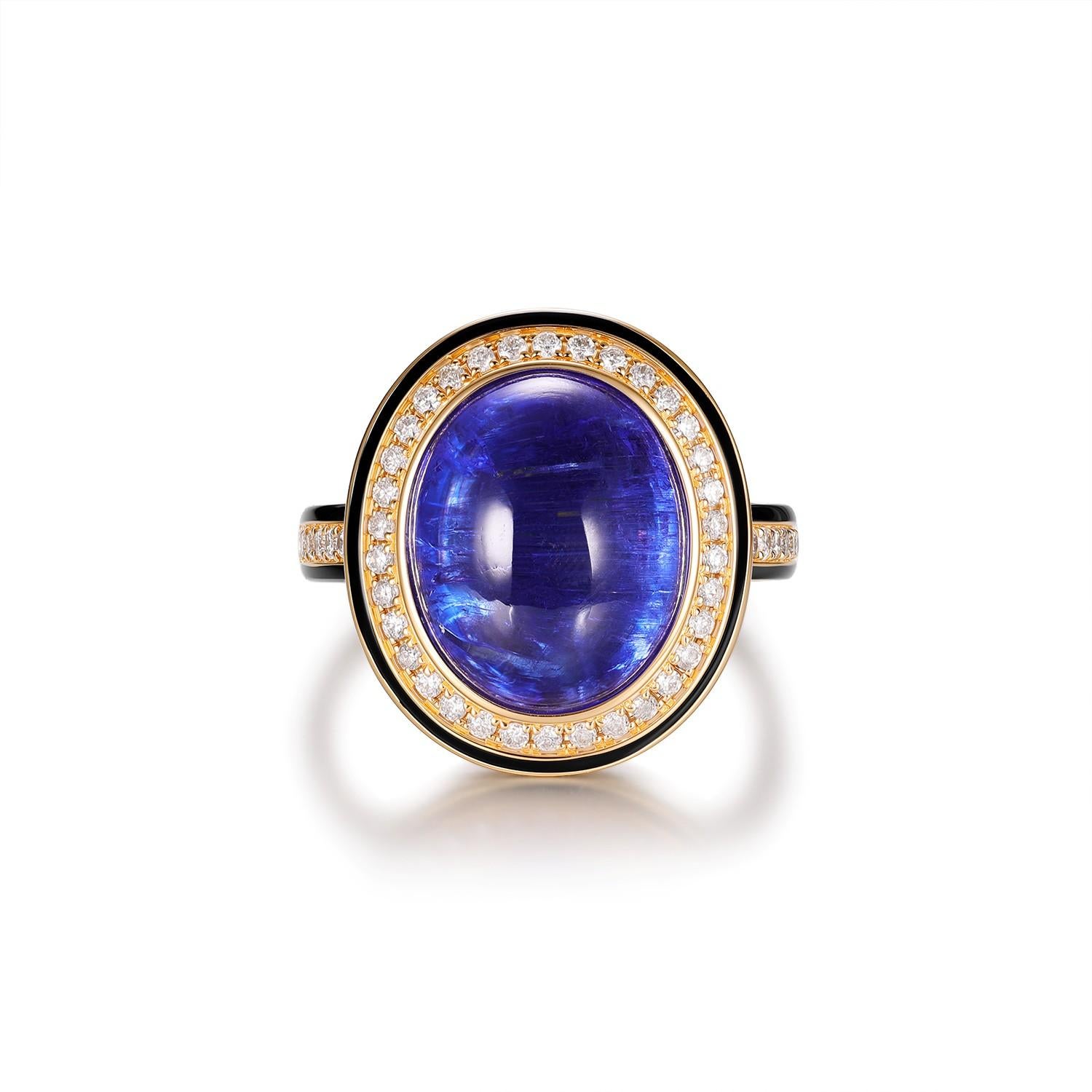 Contemporain Bague en or jaune 18 carats Tanzanite 9,88 carats diamant émail en vente