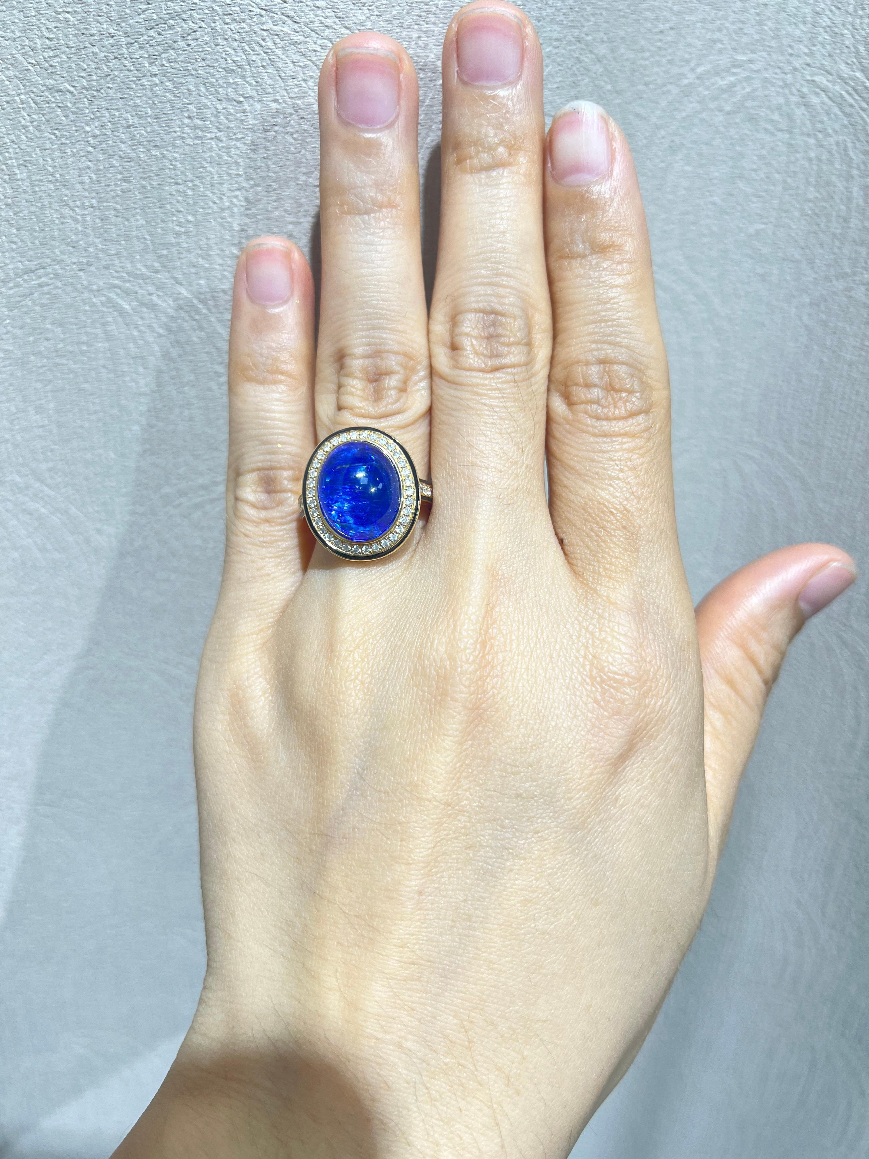 Bague en or jaune 18 carats Tanzanite 9,88 carats diamant émail Pour femmes en vente