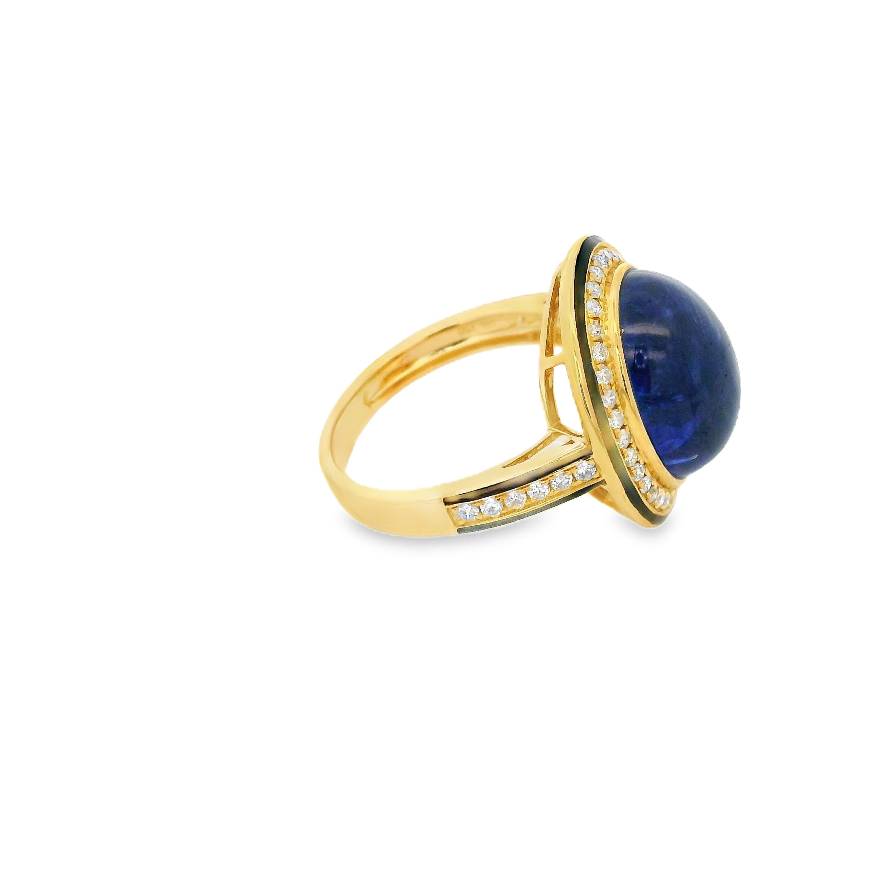Bague en or jaune 18 carats Tanzanite 9,88 carats diamant émail en vente 3