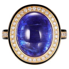 Bague en or jaune 18 carats Tanzanite 9,88 carats diamant émail