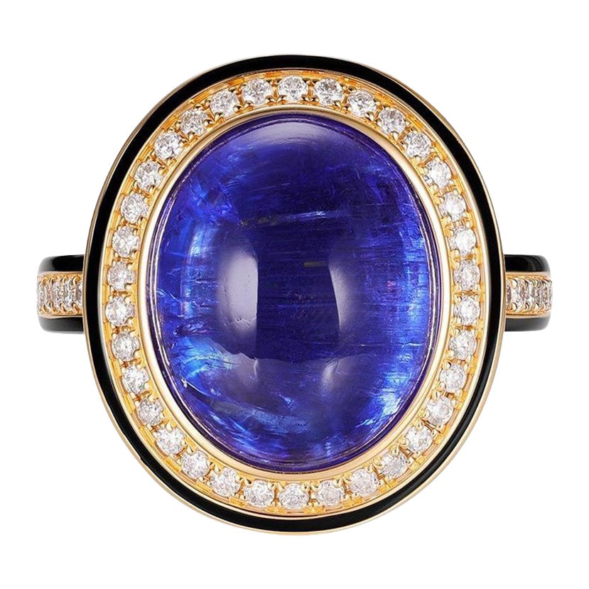 9.88ct Tanzanite Diamond Enamel Ring by Designer Carat in 18K Gold For Sale