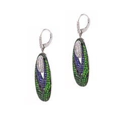 9.88 cts of Tsavorite and Blue sapphire Oval Drop Earrings
