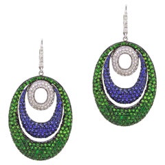 9.88 cts of Tsavorite and Blue sapphire Oval Drop Earrings