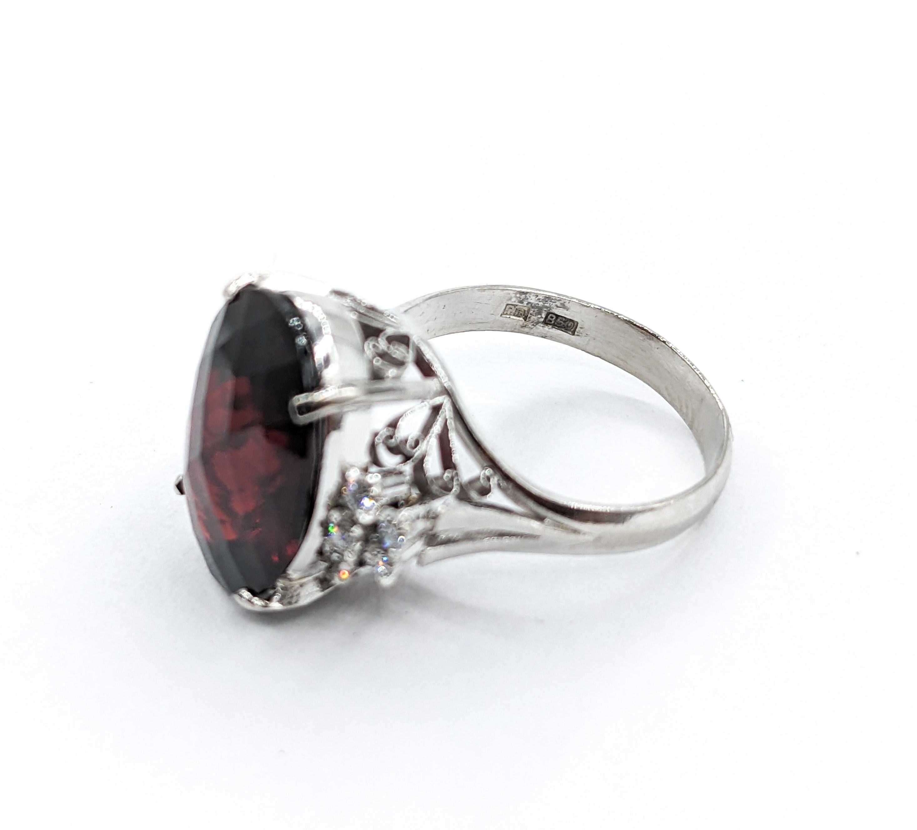 9.88ct Garnet & Diamond Ring In 850pt Platinum In Excellent Condition For Sale In Bloomington, MN