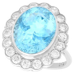 Used 9.89 Carat Aquamarine and 2.70 Carat Diamond Platinum Cocktail Ring