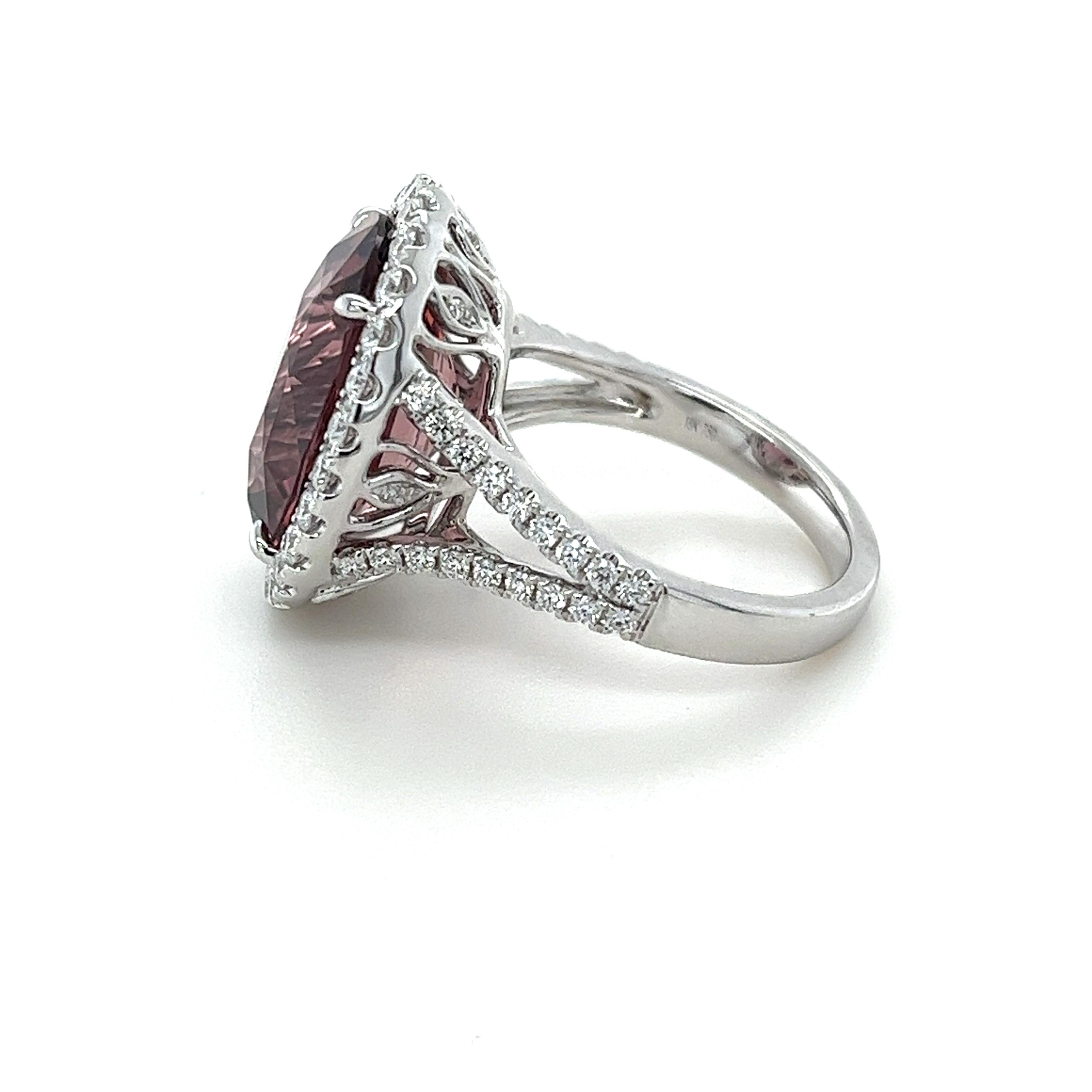 Modern 9.89 Carat GIA Certified Pink Tourmaline & Diamond Ring in 18 Karat White Gold For Sale