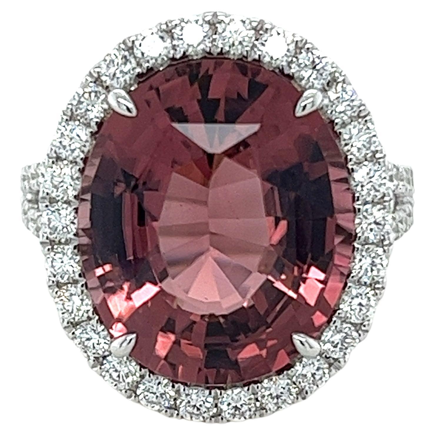 9.89 Carat GIA Certified Pink Tourmaline & Diamond Ring in 18 Karat White Gold For Sale