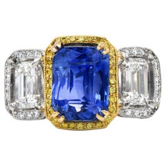 9.89 carats No-Heat Ceylon GIA Sapphire Fancy Diamond three stone Platinum Ring