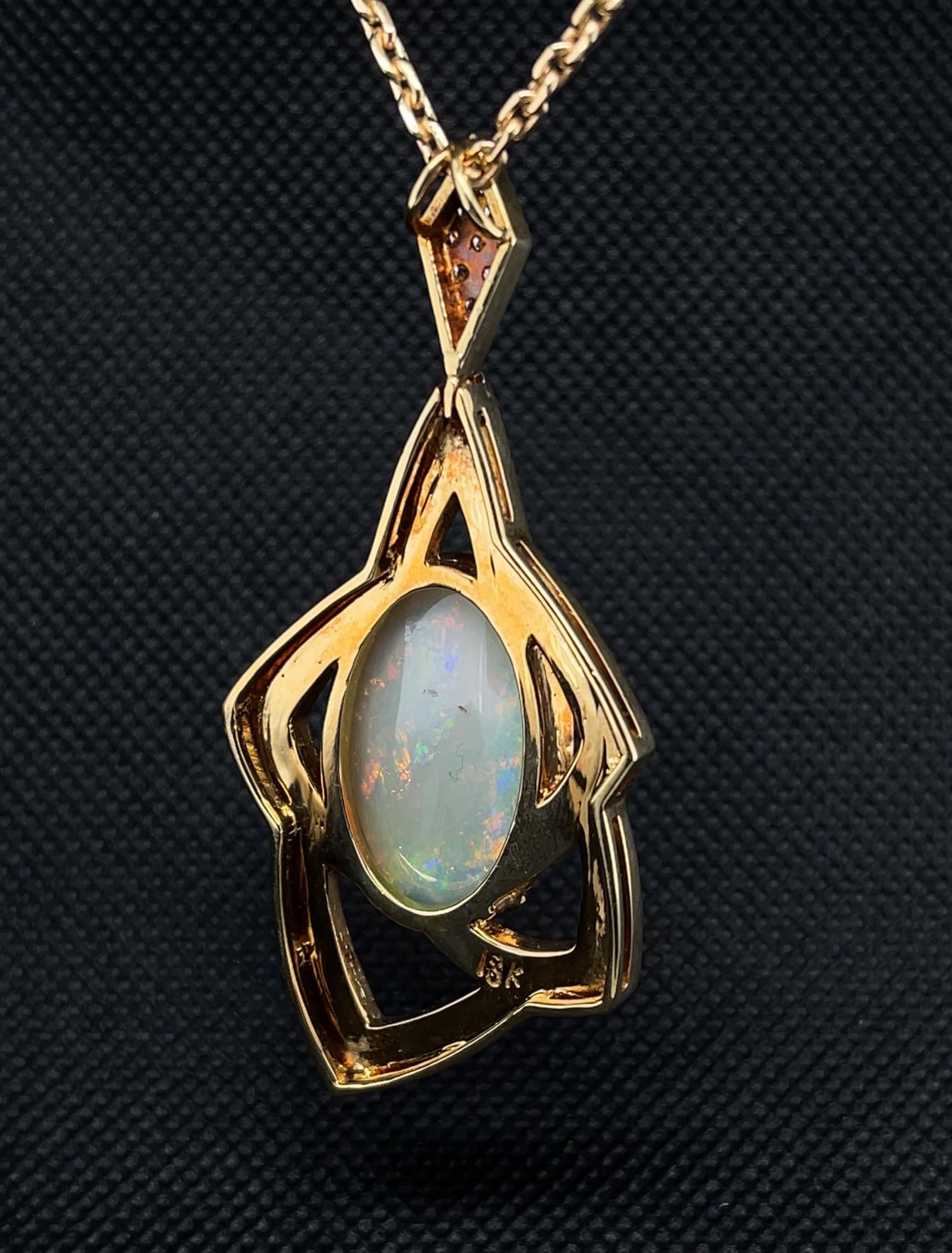 9.89 ct. Australian Opal and Diamond Geometric Pendant with Chain For Sale 1