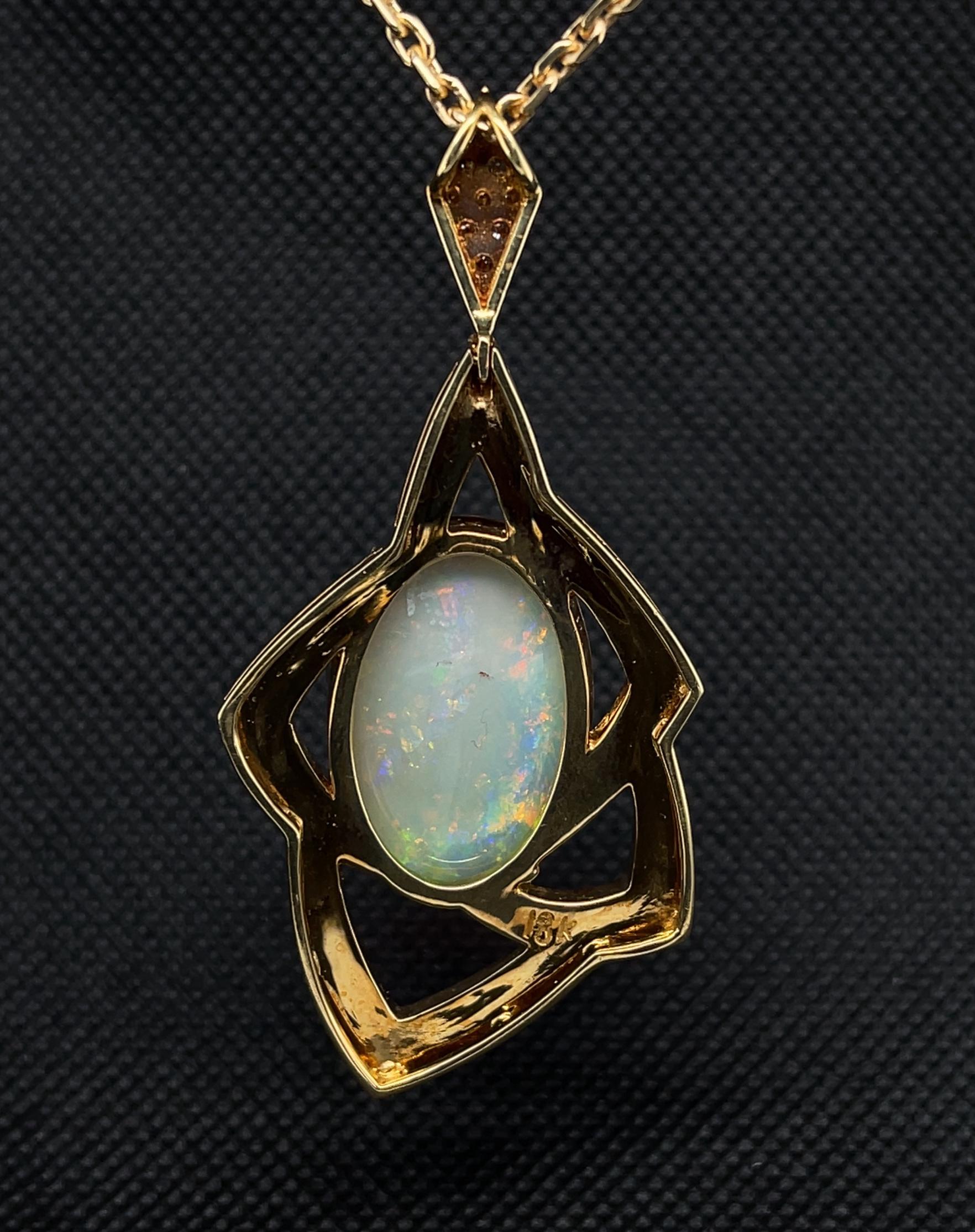 9.89 ct. Australian Opal and Diamond Geometric Pendant with Chain For Sale 2